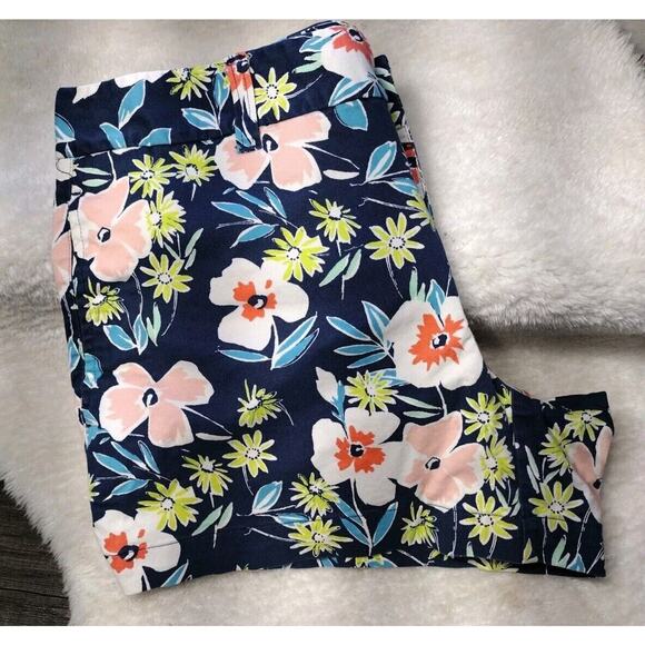 Gap Chino Shorts Floral Womens Size 6 Casual Blue Stretch Pockets - Picture 6 of 11